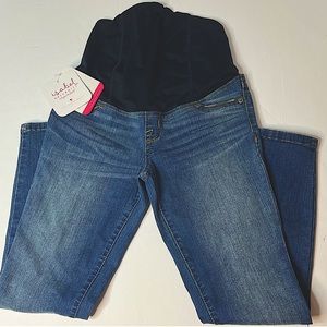 Isabel Maternity Crossover Panel Skinny Crop Blue Jeans with Power Stretch. New!